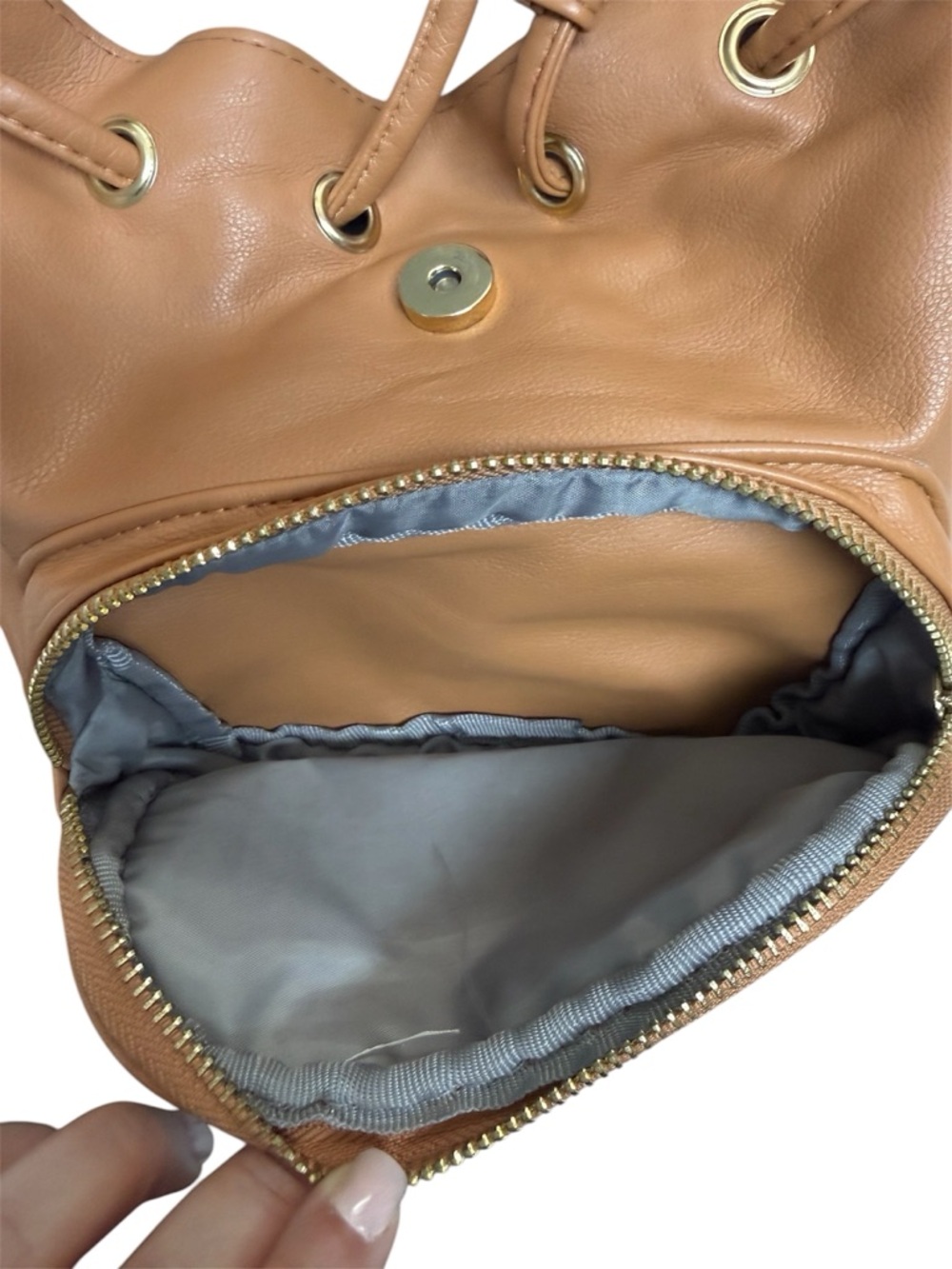 Leather Drawstring Backpack in Tan - Picture 4 of 4